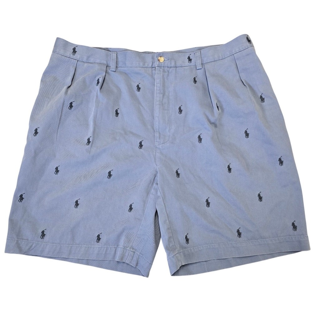 Polo Ralph Lauren Tyler Shorts Men 42 Blue All Over Pony Embroidered Cotton - Picture 2 of 12